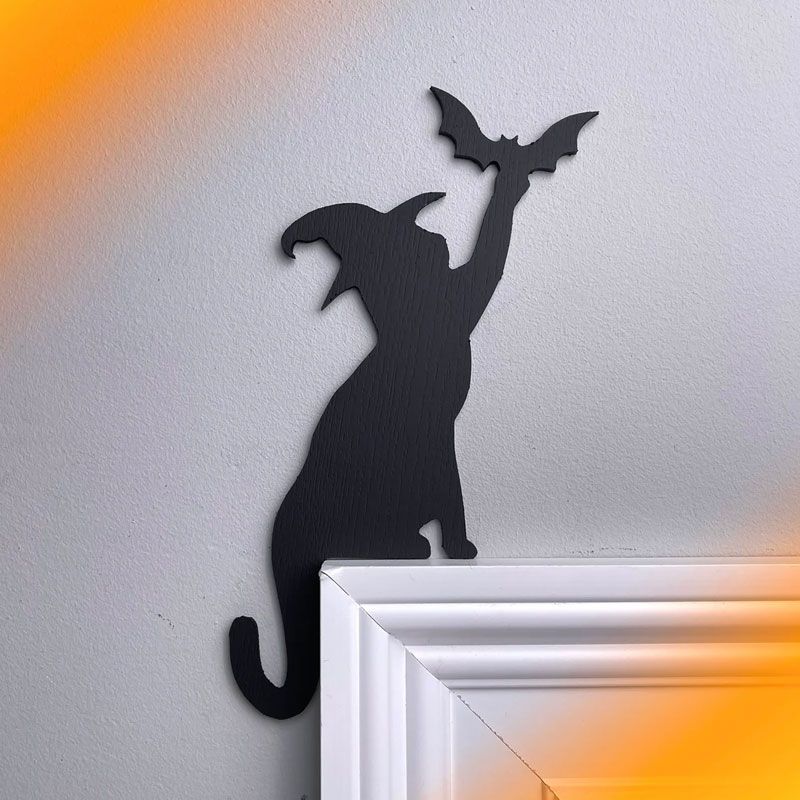 3 Pieces Halloween Door Corner Sign | Witch Black Cat Bat Door Topper 