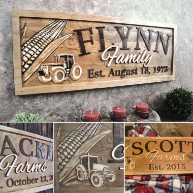 Custom Family Farm sign with Tractor personalized Last Name Sign for Dad Corn Sign