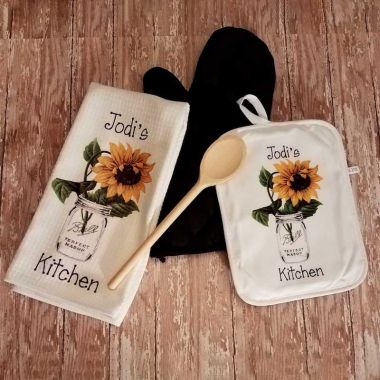 Personalized Country Sunflower in Mason Jar Kitchen Gift Set